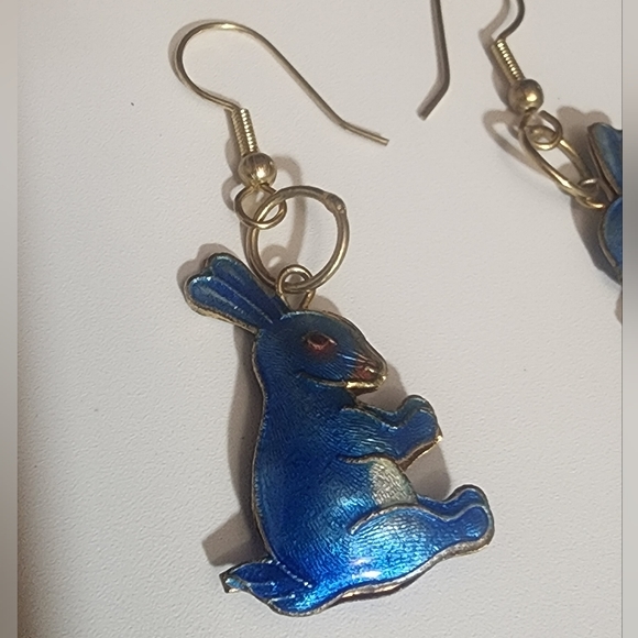Blue Bunny Enamel Earrings - Picture 3 of 9